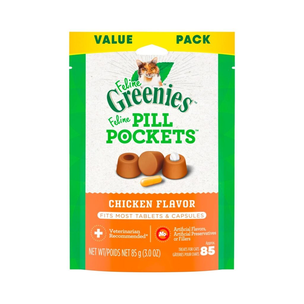 FELINE GREENIES PILL POCKETS for Cats Natural Soft Cat Treats, Chicken Flavor, 3 oz. Pack (85 Treats)